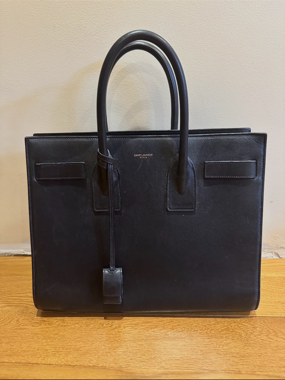 Saint Laurent Black Structured Leather Briefcase